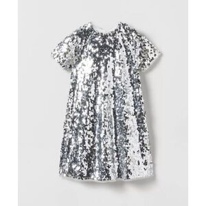 ZARA Girls Silver Sequin Dress Short Sleeve Swing Dress Sz 11-12